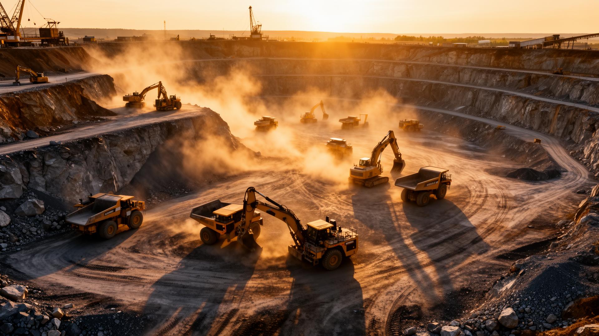 Quarry operations at sunset